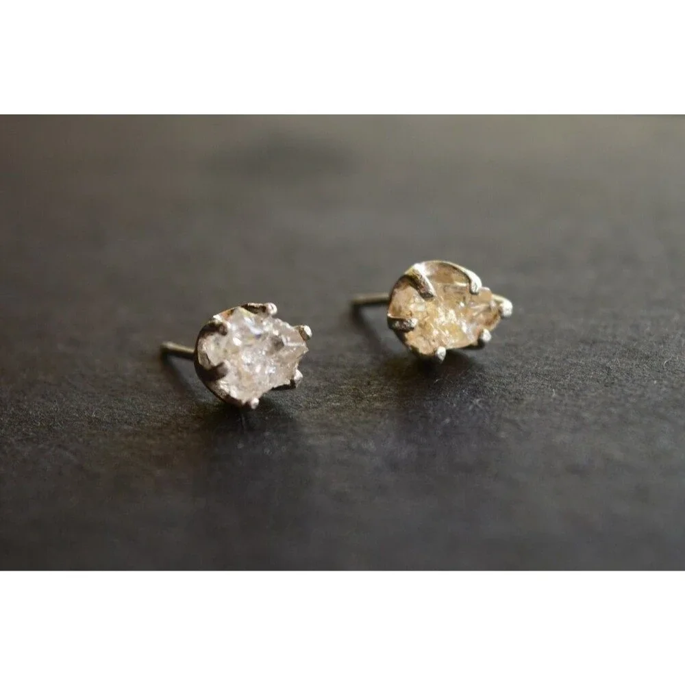 Lake County diamond earrings, 925 sterling silver, raw gemstones